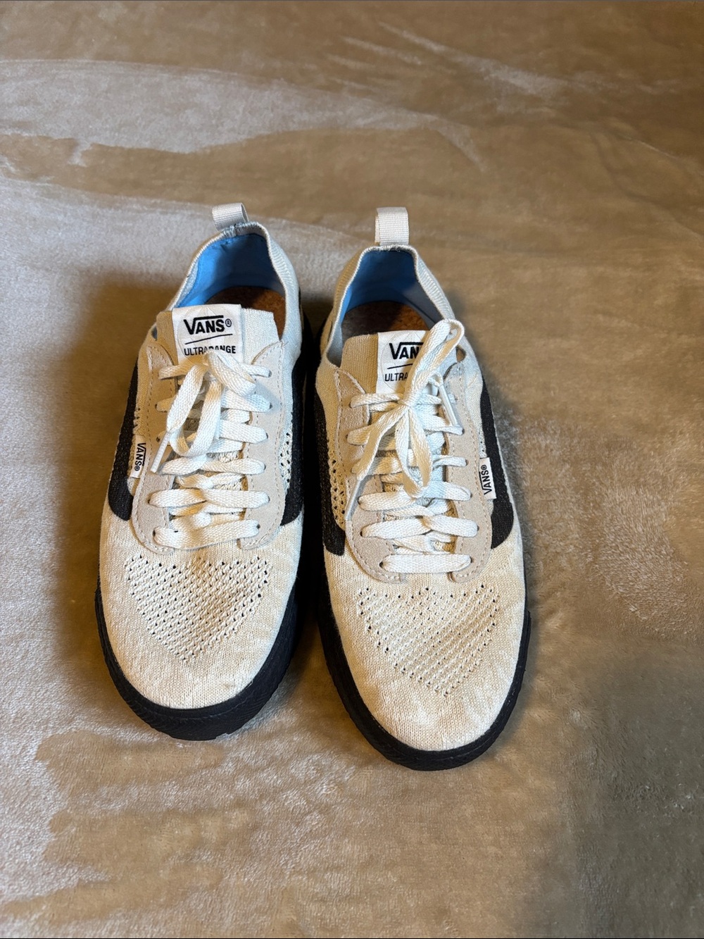 Vans Cream and Black Women’s Knit Lace-Up Athletic Sneakers